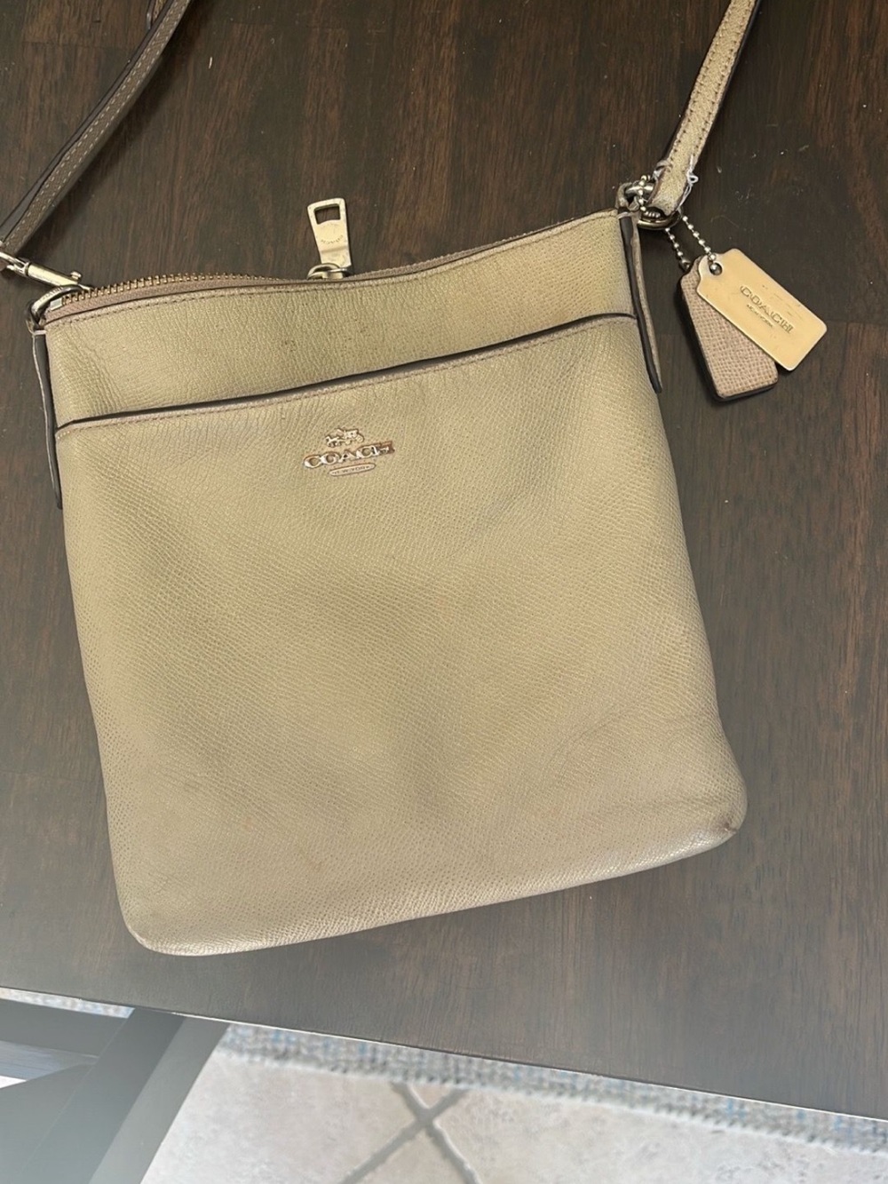 COACH Pebbled Leather Crossbody in Taupe Beige